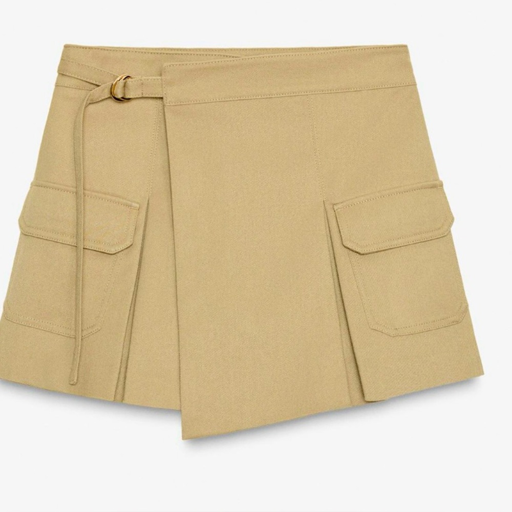 ZARA Beige Women's High Waisted Cargo Skort with Pockets - Size L - NEW - Picture 2 of 11